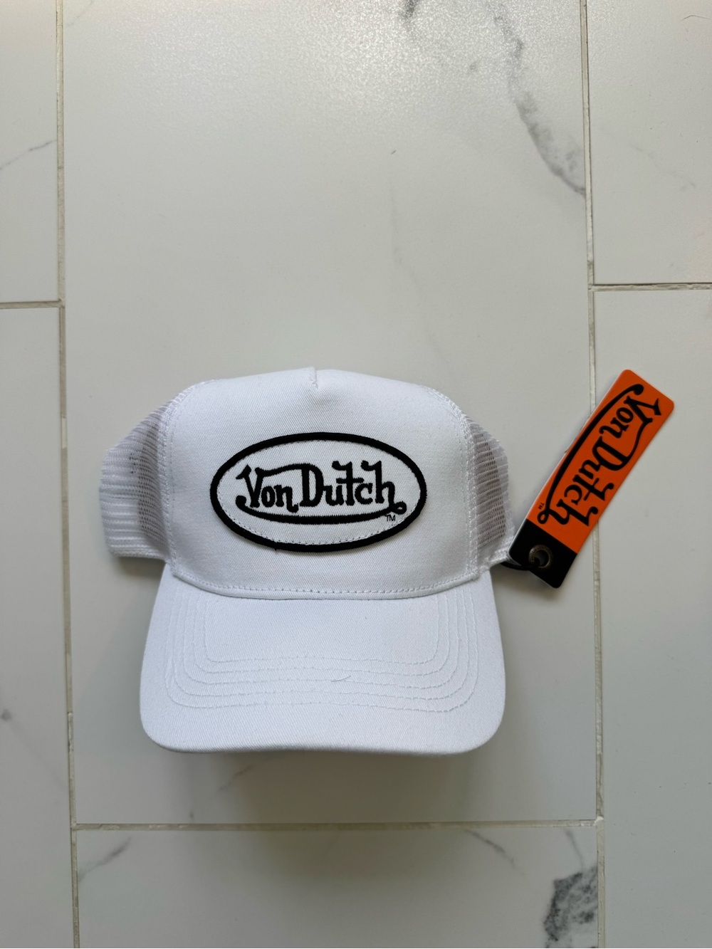 Von Dutch White and Black Logo Trucker Hat